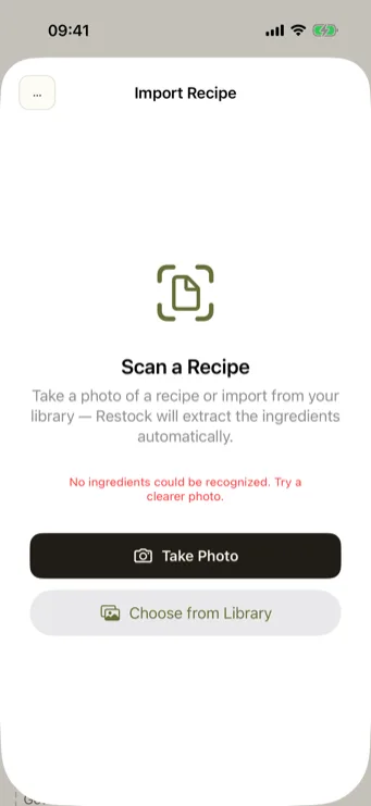 Restock recipe photo import for automatic ingredient recognition