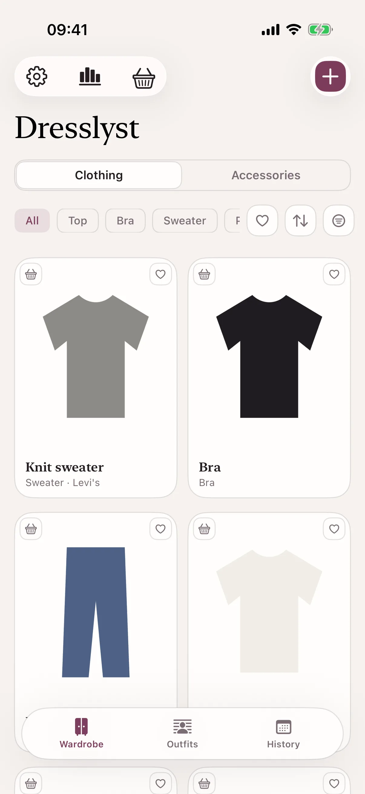 Dresslyst wardrobe overview with background-removed clothing items