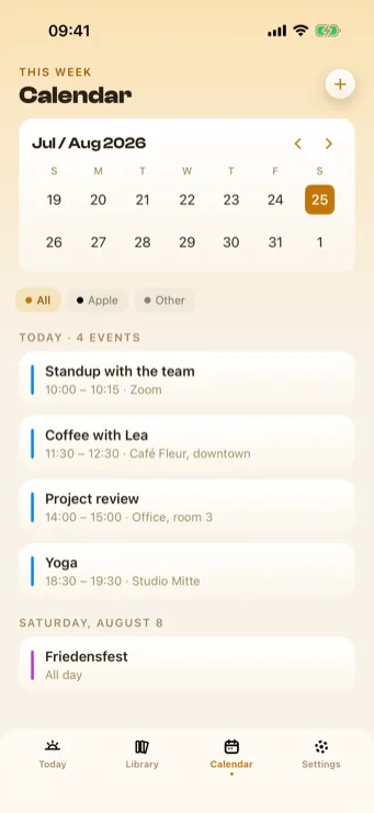 Sunwake calendar view with the day's events