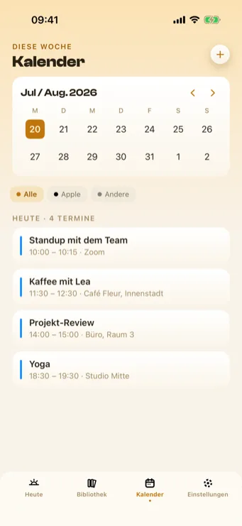 Sunwake Kalender-Ansicht mit Tagesterminen