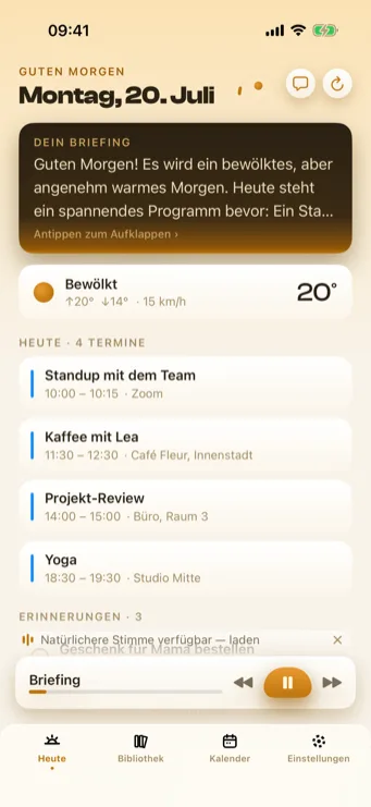 Sunwake liest das Briefing vor, mit Player-Steuerung